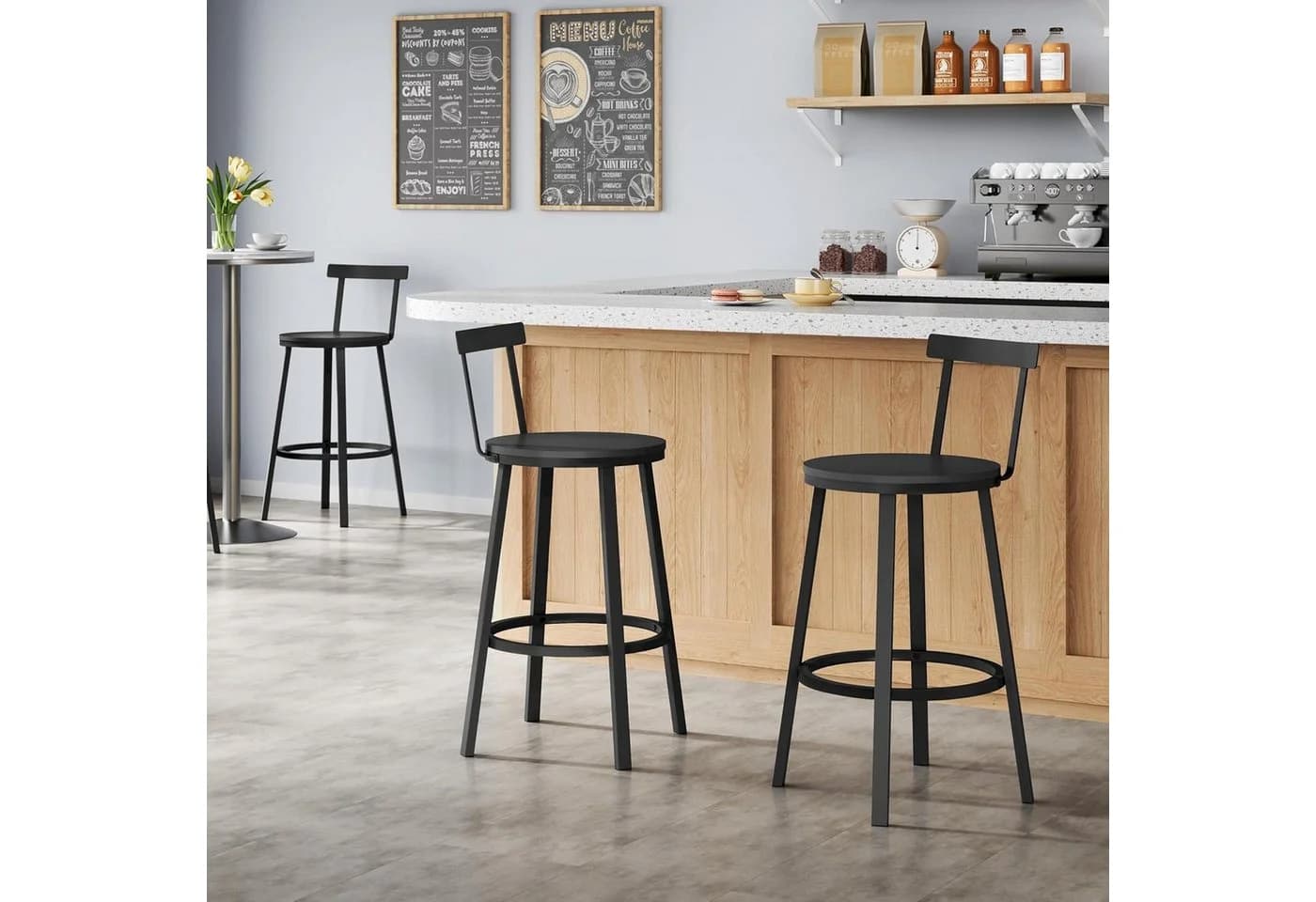 Woltu Barhocker 2er Set Schwarz Metallgestell mit Lehne - Bild 4