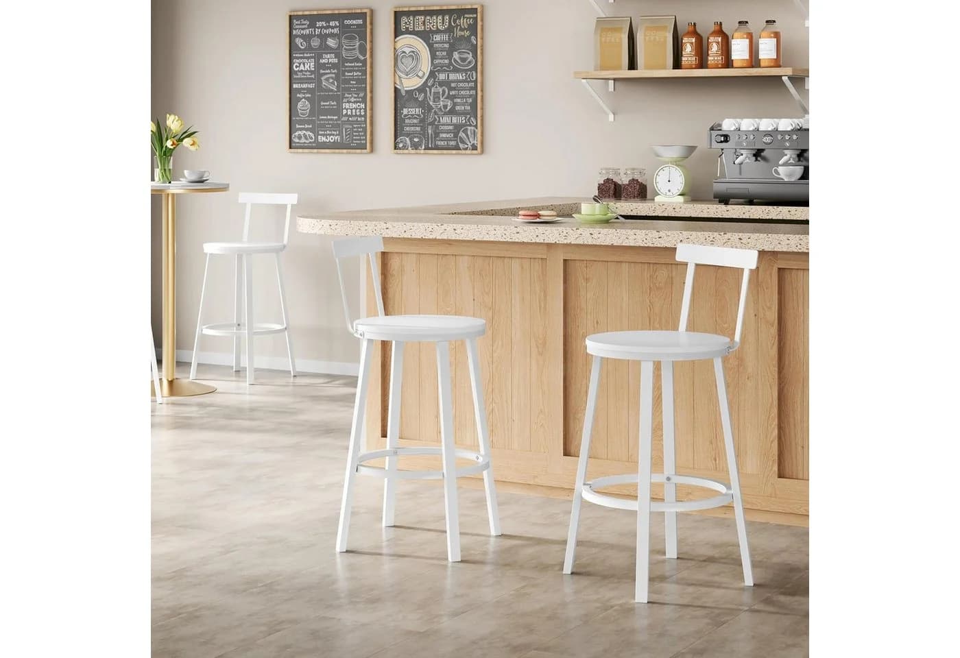 Woltu Barhocker 2er-Set Weiß Metallgestell mit Lehne - Bild 4