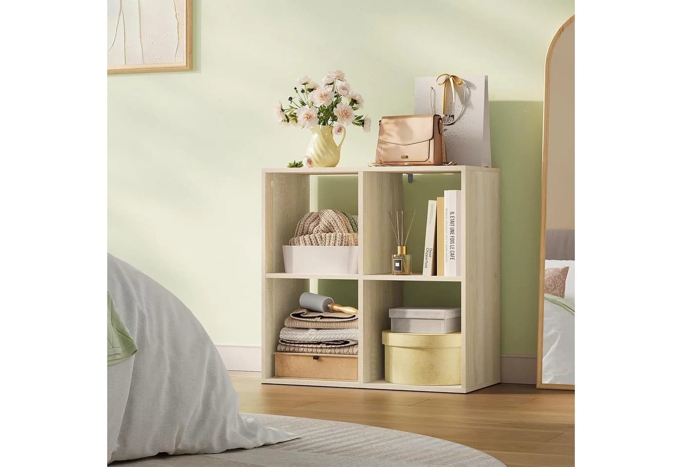 WOLTU Bücherregal helle Eiche/Weiß 4 Fächer Würfelregal