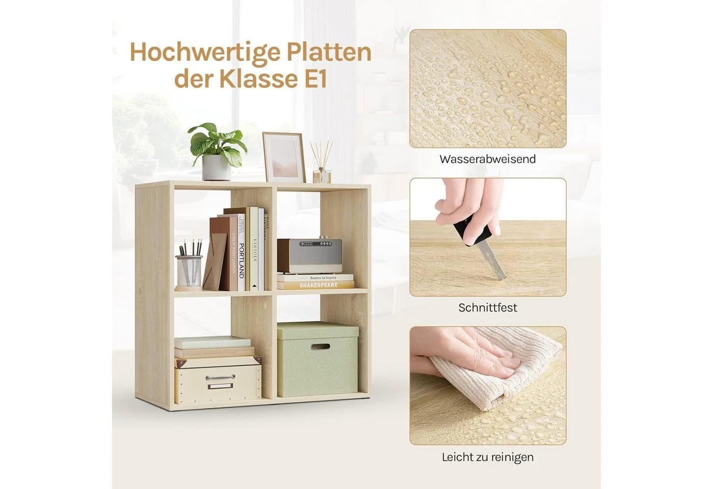 WOLTU Bücherregal helle Eiche/Weiß 4 Fächer Würfelregal - Bild 4