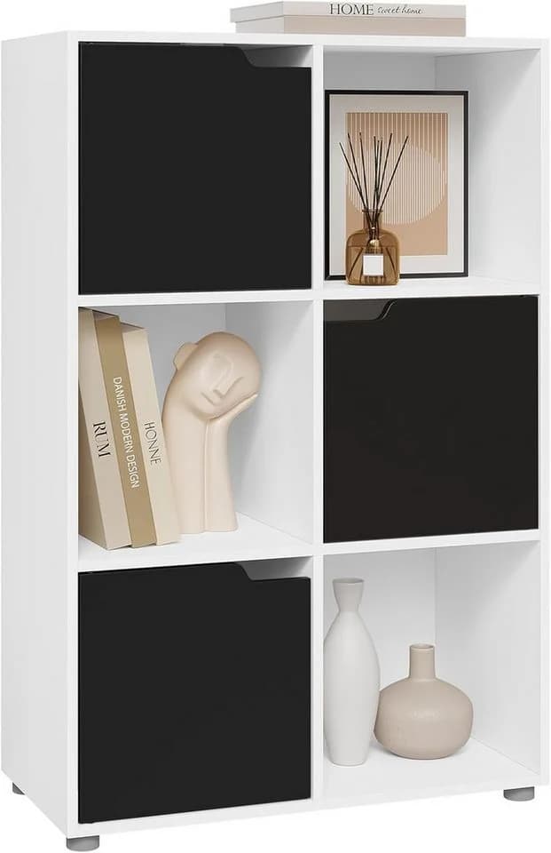 Woltu Bücherregal 1-tlg. Standregal mit 3 Türen, MDF, 6 Fächer, Anti-Kipp-Vorrichtung - Bild 2