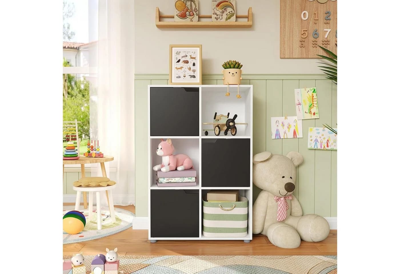 Woltu Bücherregal 1-tlg. Standregal mit 3 Türen, MDF, 6 Fächer, Anti-Kipp-Vorrichtung - Bild 5