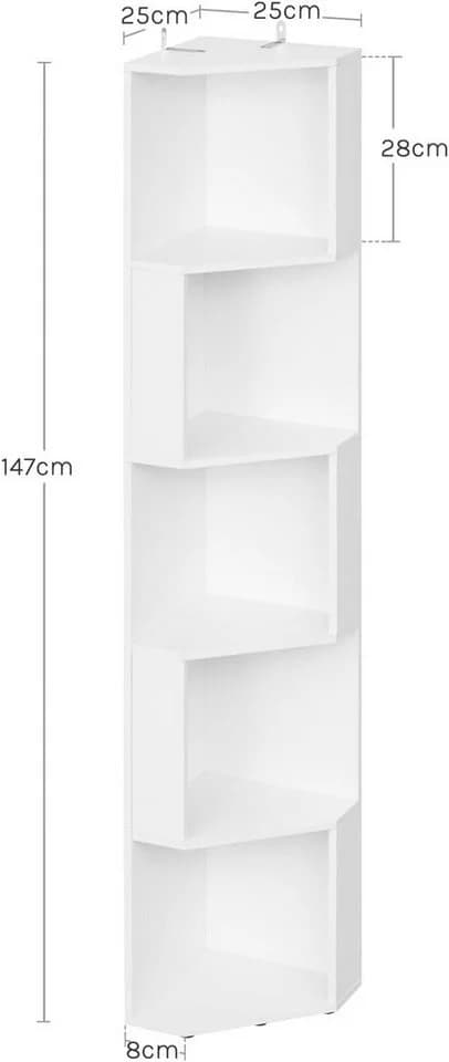 Woltu Bücherregal Weiß Eckregal 5 Fächer - Bild 3