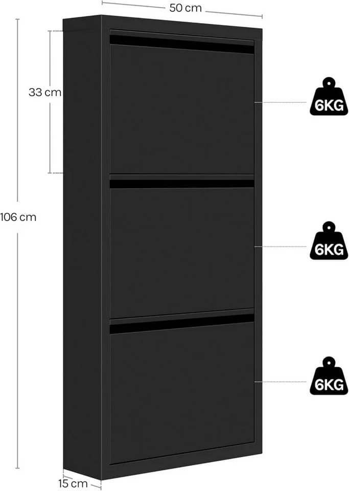 Woltu Schuhschrank 3 Klappen Metall Weiß Schwarz Hellgrau - Bild 3