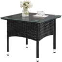 Woltu Beistelltisch Schwarz PE-Rattan mit Glasplatte Bild 2