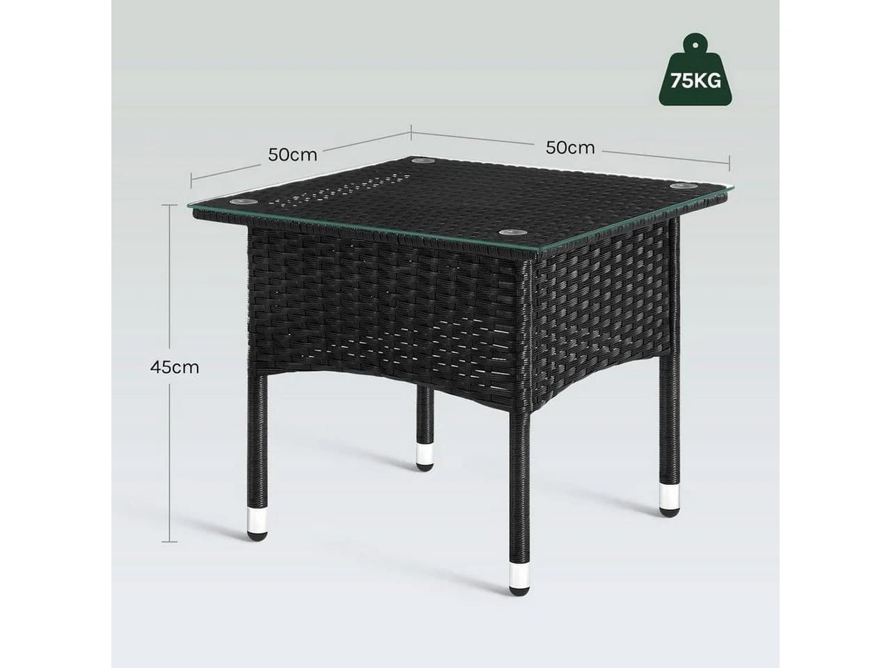 Woltu Beistelltisch Schwarz PE-Rattan mit Glasplatte - Bild 3