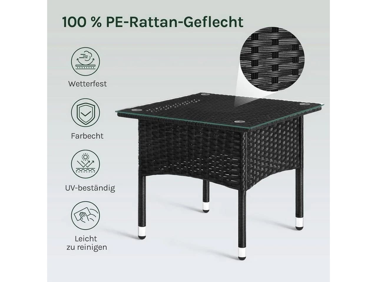 Woltu Beistelltisch Schwarz PE-Rattan mit Glasplatte - Bild 5
