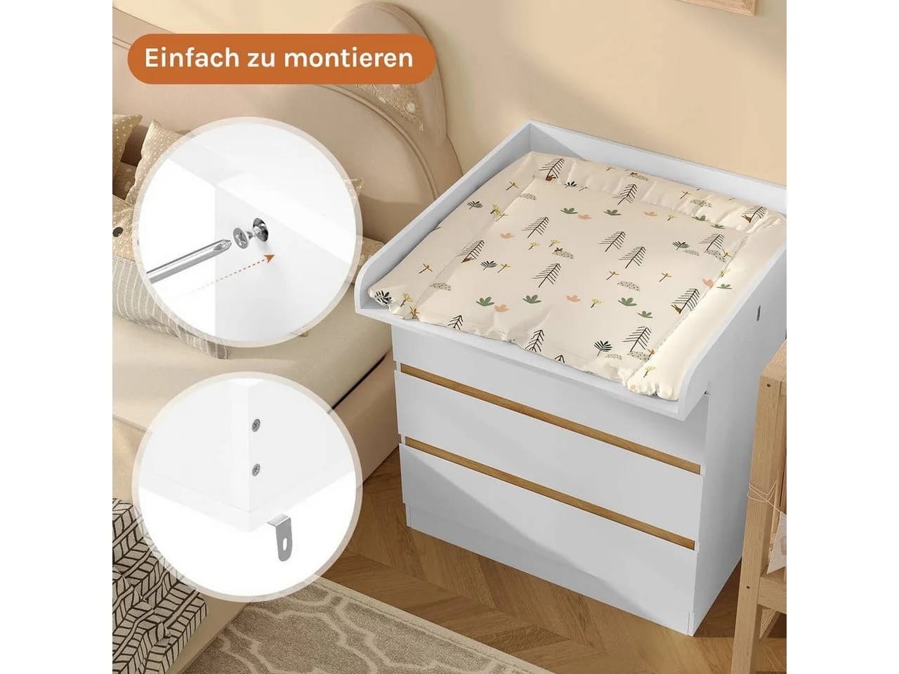 Woltu Wickeltisch Aufsatz Weiß für Wickelkommode