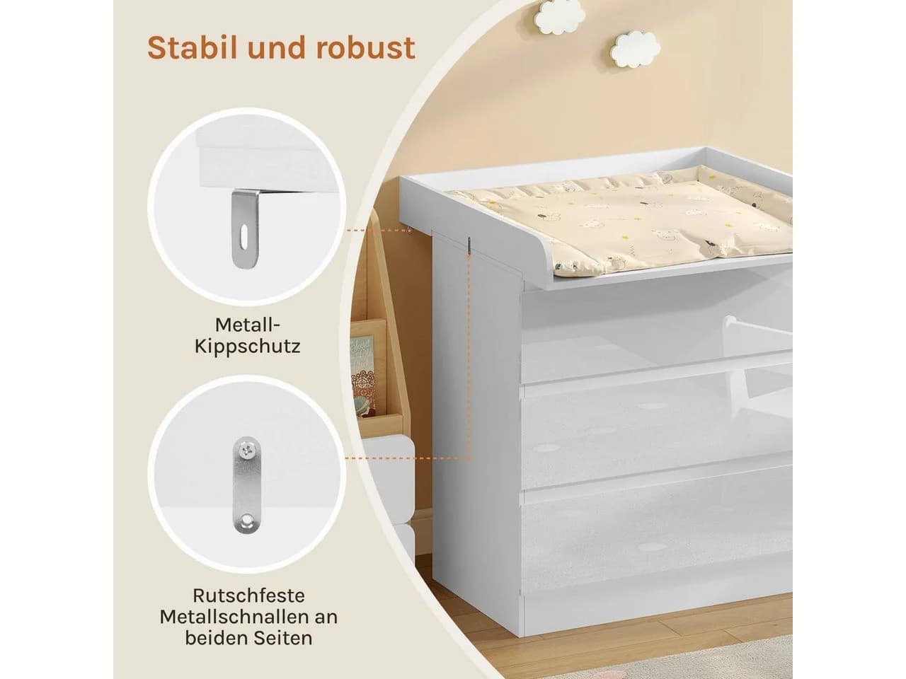 Woltu Wickeltisch Aufsatz Weiß für Wickelkommode - Bild 5