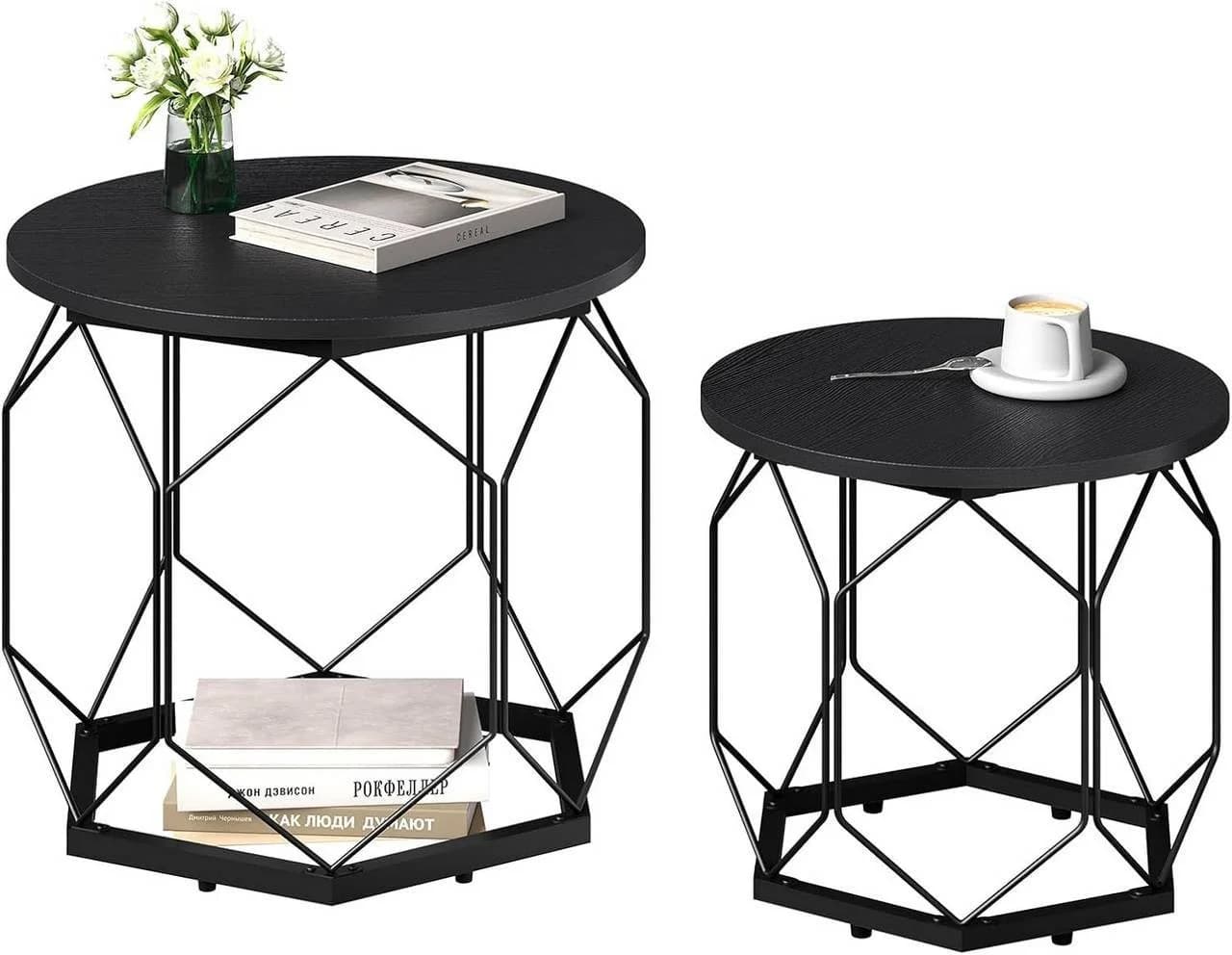 Woltu Couchtisch 2-teilig mit Stauraum Holzoptik Metall - Bild 2