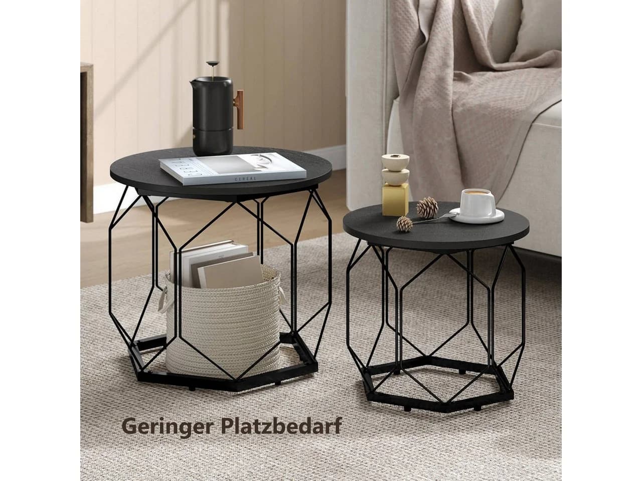 Woltu Couchtisch 2-teilig mit Stauraum Holzoptik Metall - Bild 4