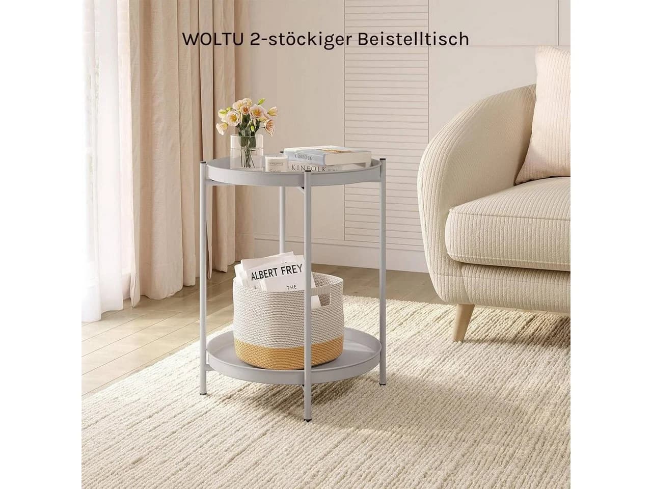 Woltu Beistelltisch 1-St. Metall, 2 abnehmbare Tabletts, rund - Bild 4