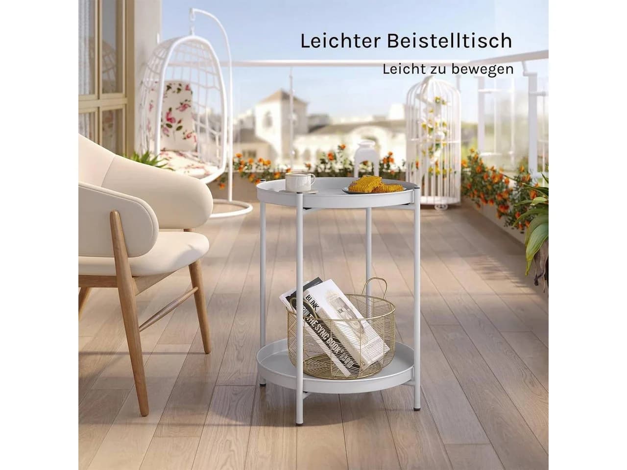 Woltu Beistelltisch 1-St. Metall, 2 abnehmbare Tabletts, rund - Bild 5