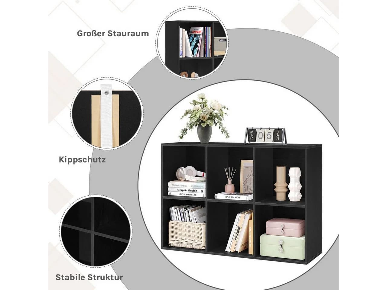 Woltu Bücherregal 6 Fächer Schwarz - Bild 5