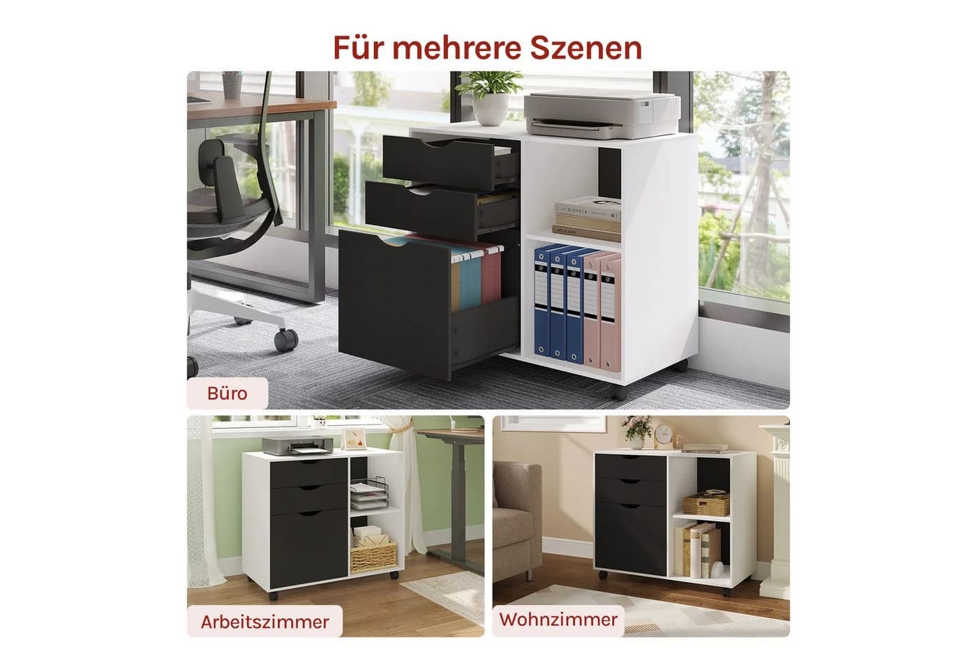 Woltu Rollcontainer Aktenschrank 3 Schubladen Weiß/Schwarz - Bild 5