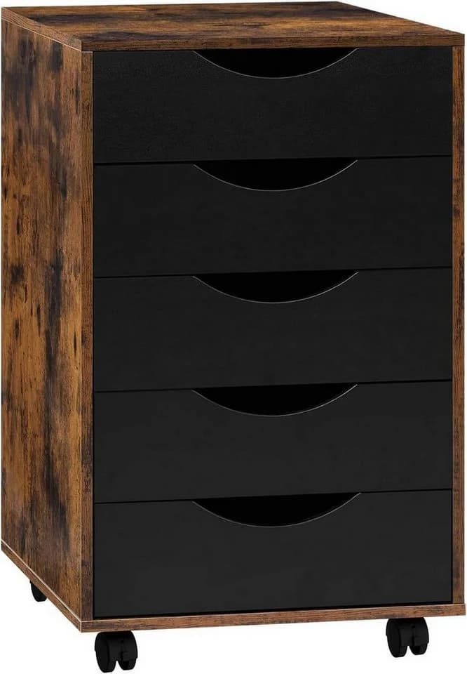 Woltu Rollcontainer 5 Schubladen Aktenschrank mit Rollen Braun - Bild 2