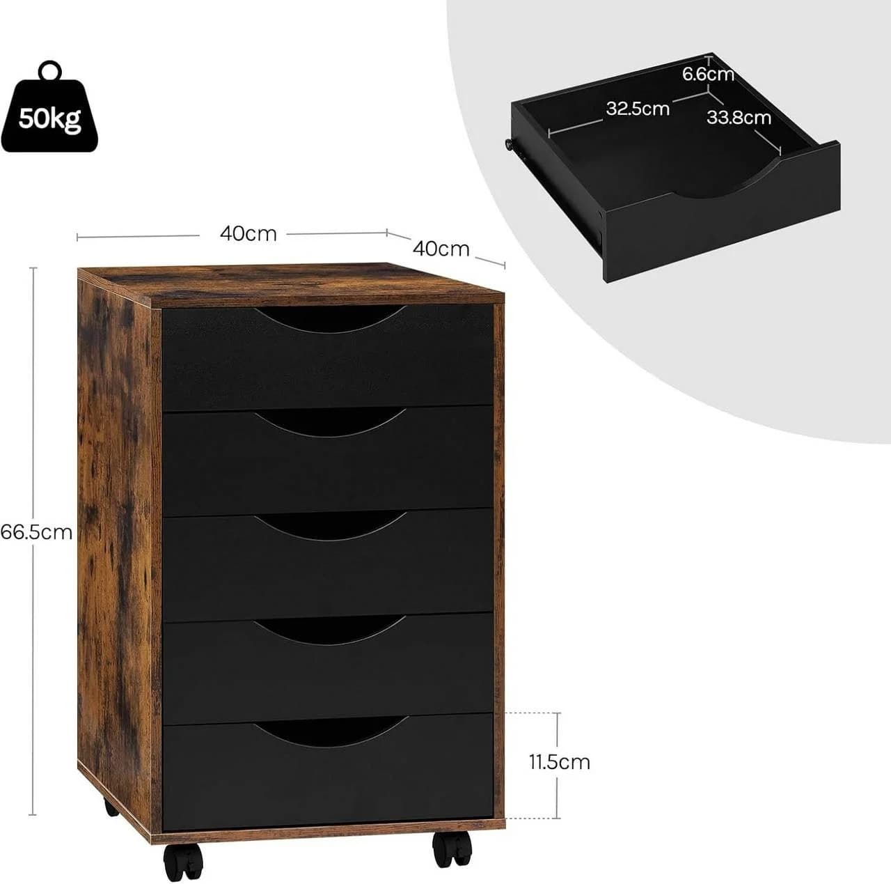 Woltu Rollcontainer 5 Schubladen Aktenschrank mit Rollen Braun - Bild 3