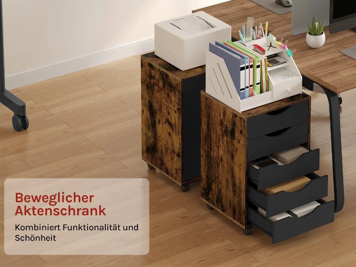 Woltu Rollcontainer 5 Schubladen Aktenschrank mit Rollen Braun - Bild 4