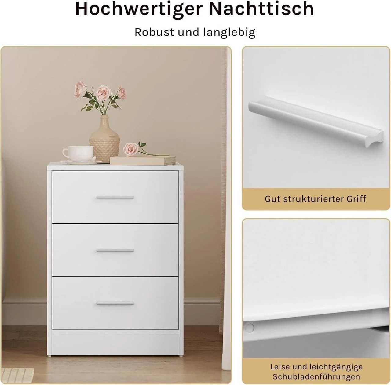 Woltu Nachttisch 2er-Set Weiß 3 Schubladen Holzwerkstoff - Bild 5