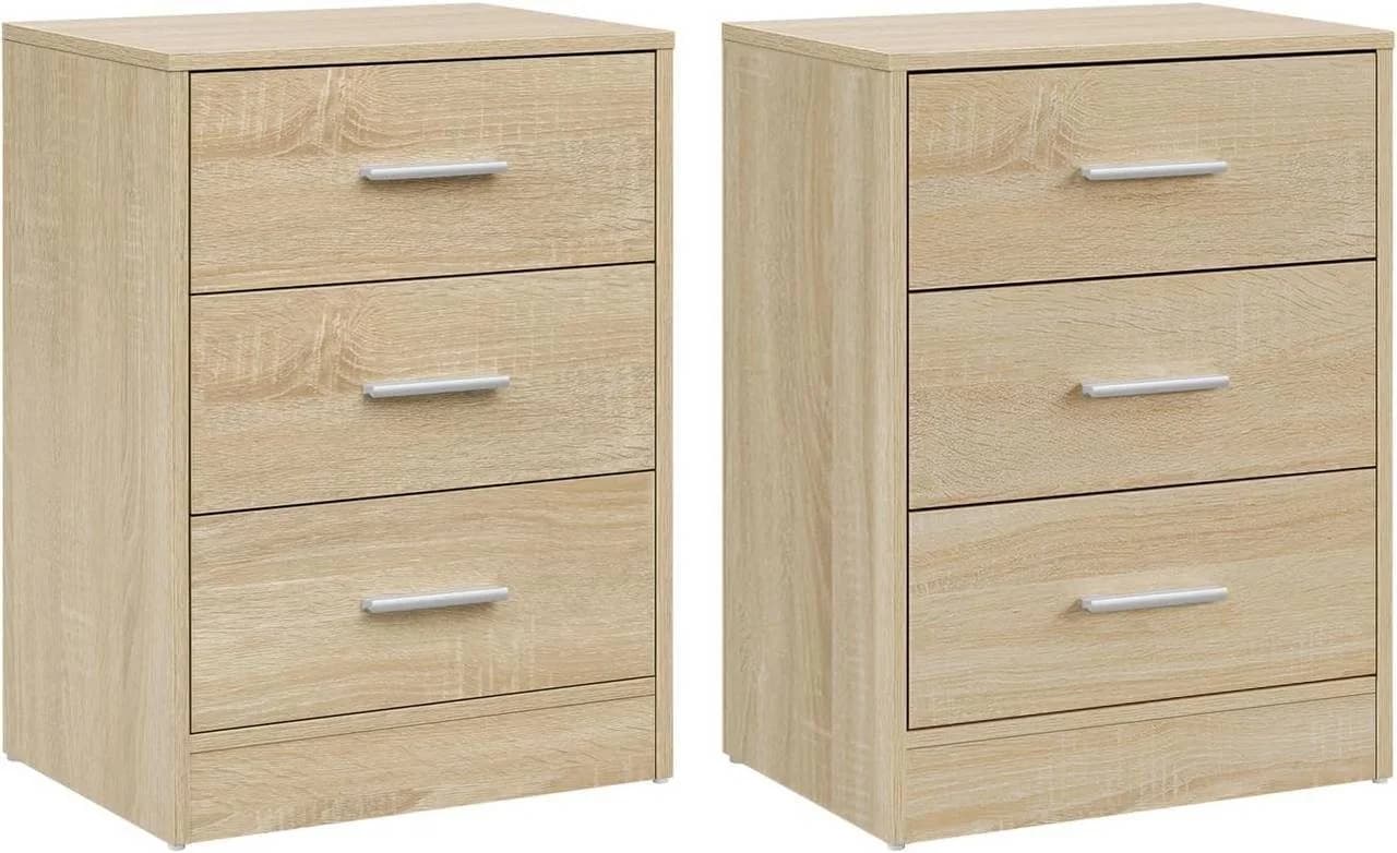 Woltu Nachttisch 2er Set mit 3 Schubladen Helle Eiche Modern - Bild 2