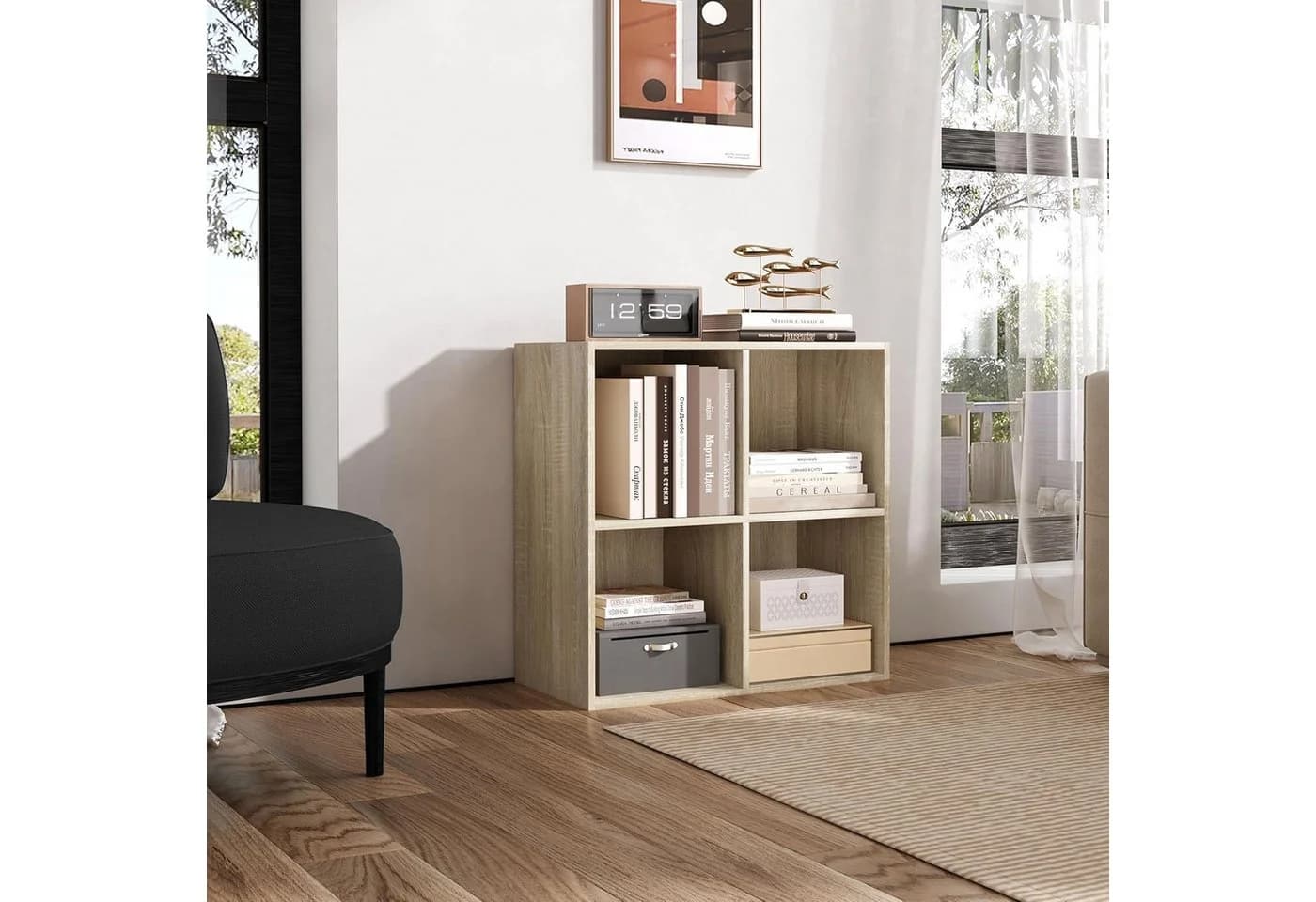 Woltu Bücherregal 4 Fächer Weiß Eiche Modern - Bild 4