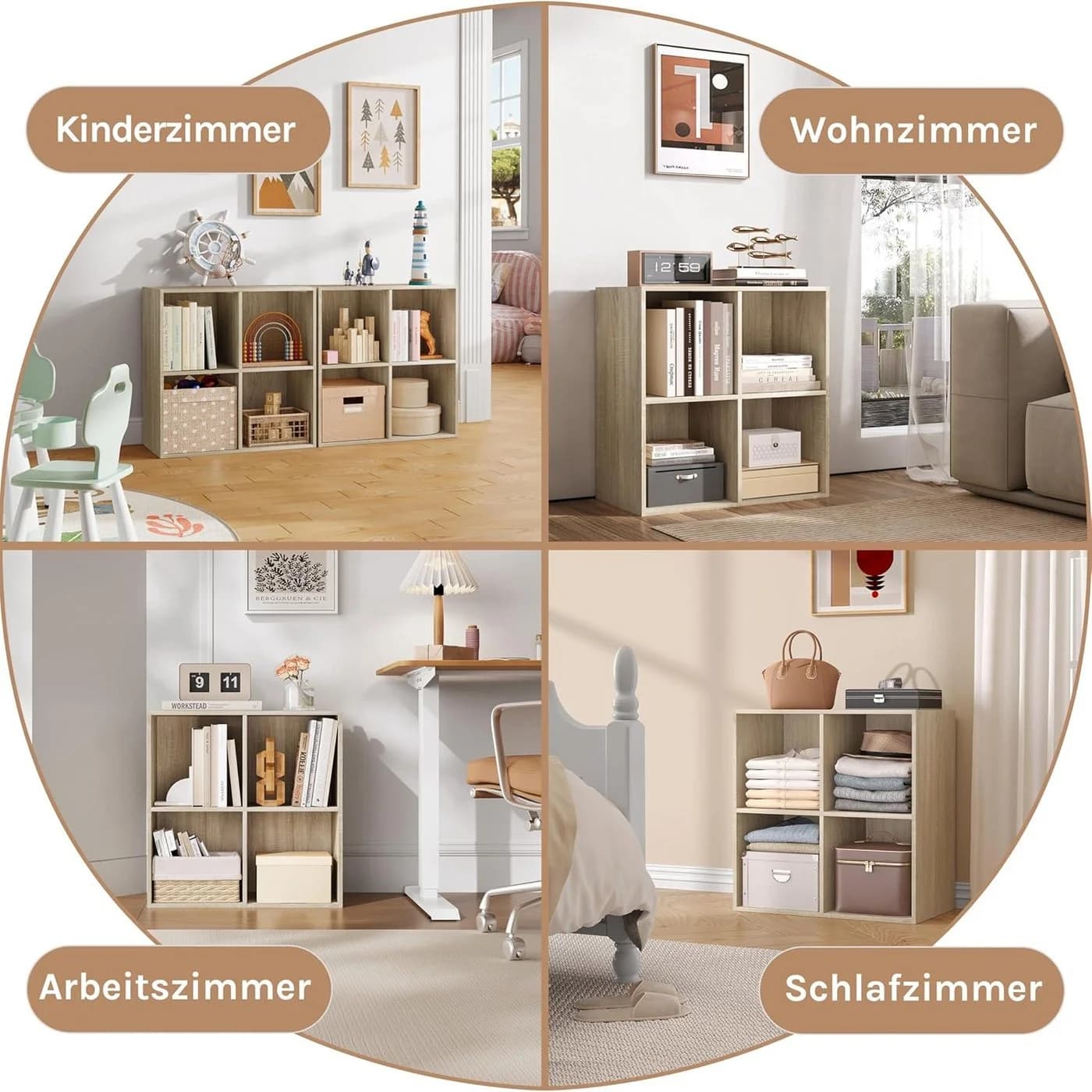 Woltu Bücherregal 4 Fächer Weiß Eiche Modern - Bild 5