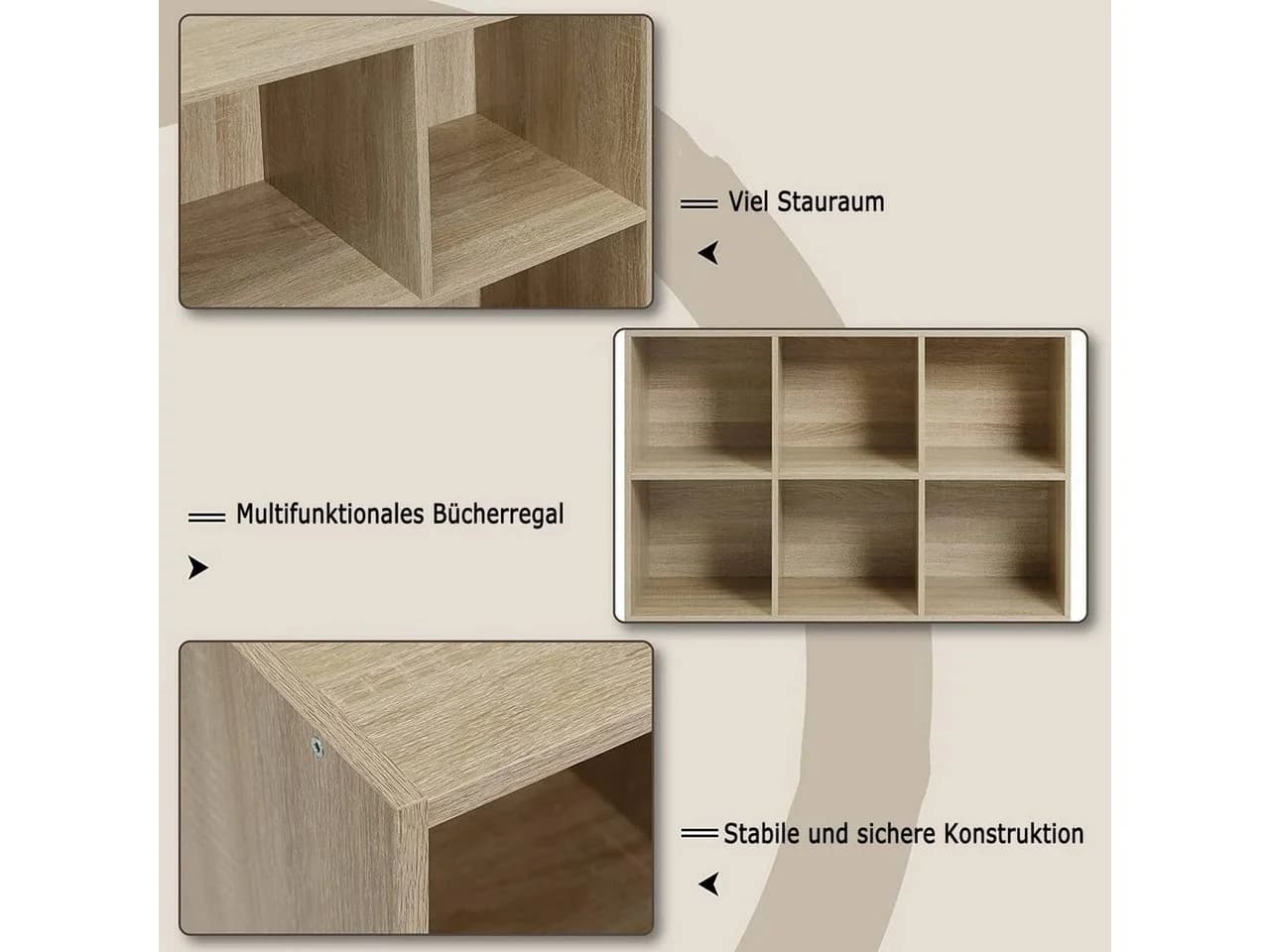 Woltu Bücherregal 6 Fächer Eiche - Bild 4