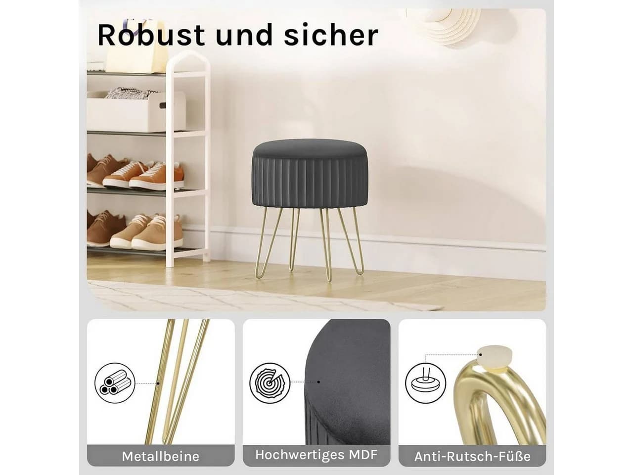 Woltu Sitzhocker mit Stauraum und Metallbeinen - Dunkelgrau - Bild 4