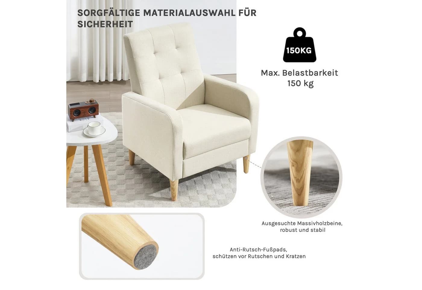 Woltu Ohrensessel 1-St Relaxsessel mit Massivholzbeinen, Loungesessel modern - Bild 5