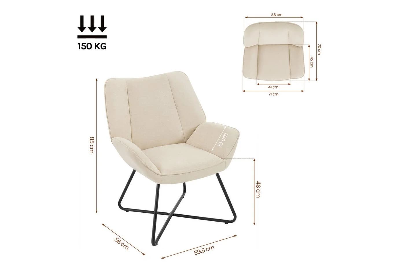 Woltu Ohrensessel Beige Leinen Metallrahmen Relaxsessel - Bild 3