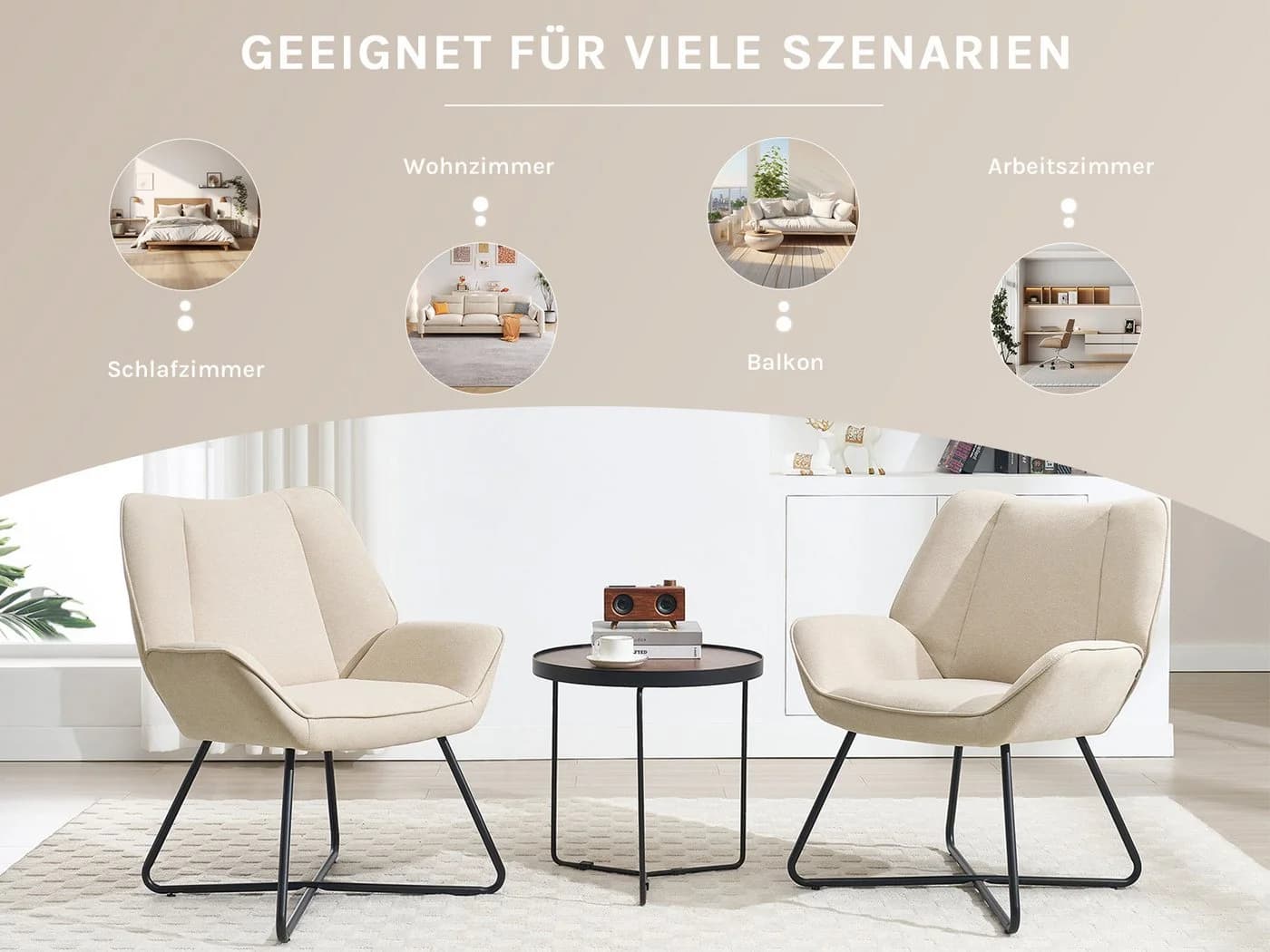 Woltu Ohrensessel Beige Leinen Metallrahmen Relaxsessel - Bild 5