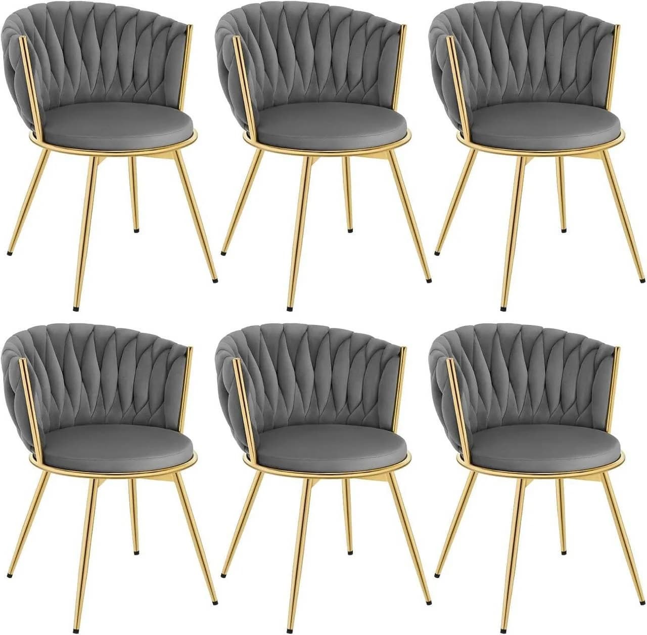 Woltu Küchenstuhl 6er Set, 360° drehbar, ergonomisch, Samt, grau - Bild 2