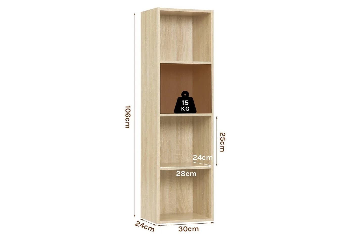 Woltu Bücherregal Weiß MDF 4 Fächer Modern - Bild 3