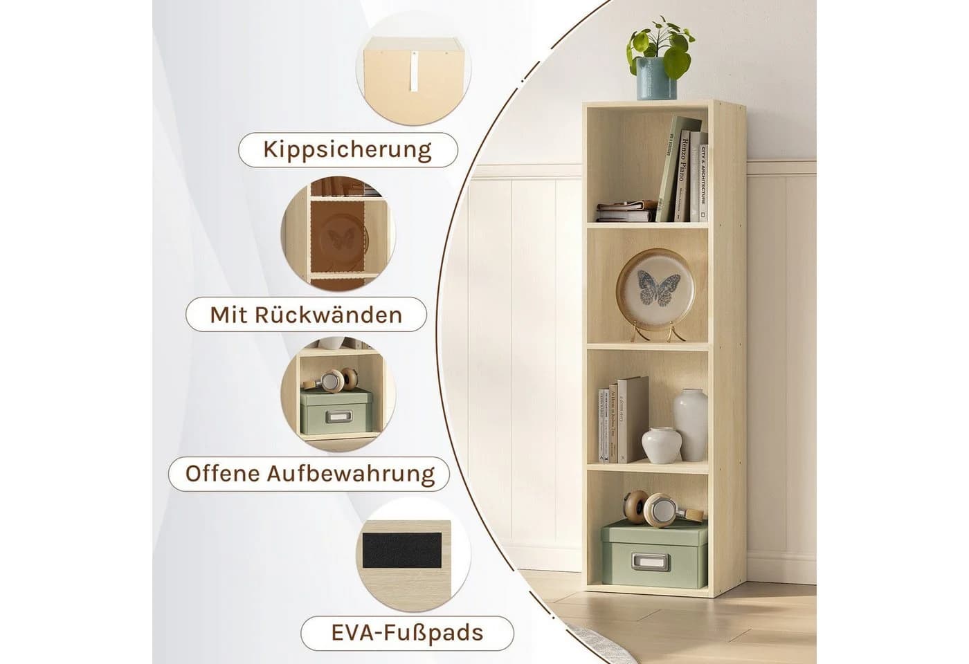 Woltu Bücherregal Weiß MDF 4 Fächer Modern - Bild 5