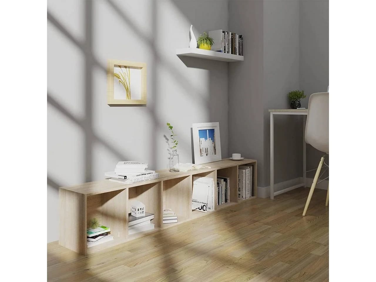Woltu Bücherregal 6 Fächer Helle Eiche Weiß Modern - Bild 3