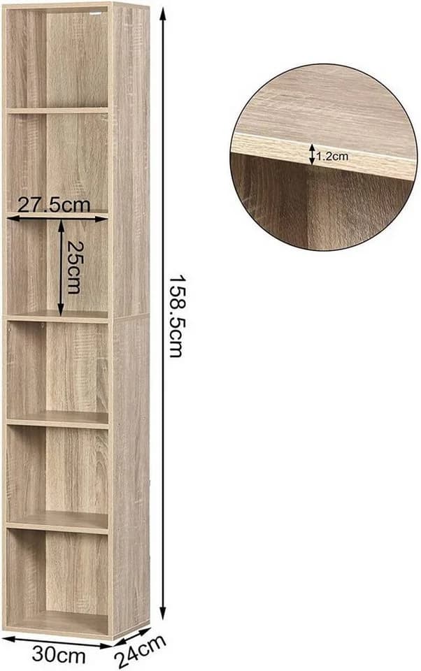 Woltu Bücherregal 6 Fächer Helle Eiche Weiß Modern - Bild 4