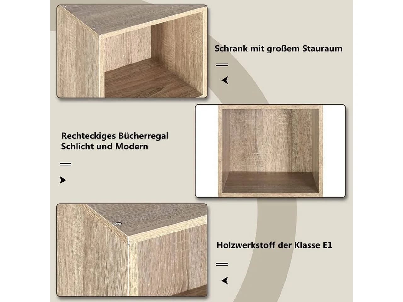 Woltu Bücherregal 6 Fächer Helle Eiche Weiß Modern - Bild 5