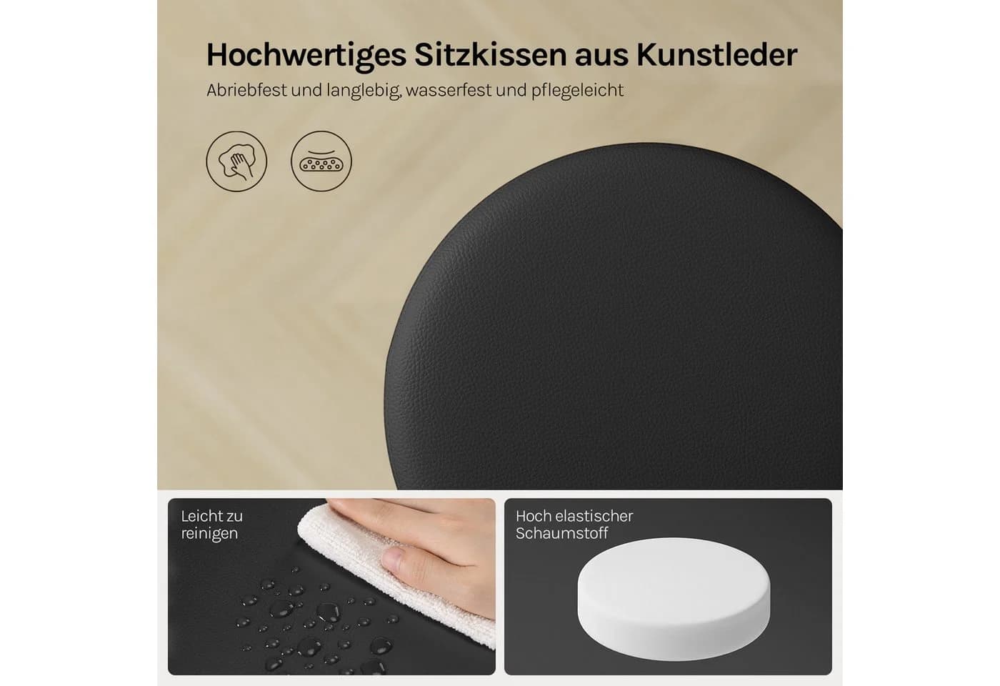 Woltu Drehhocker Schwarz Grau Weiß Kunstleder Höhenverstellbar - Bild 5