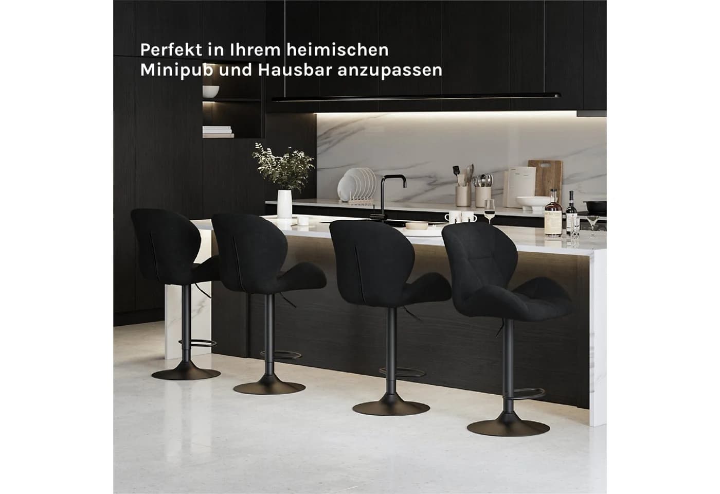 Woltu Barhocker Set 2 St. Schwarz Samt/Kunstleder mit Rückenlehne