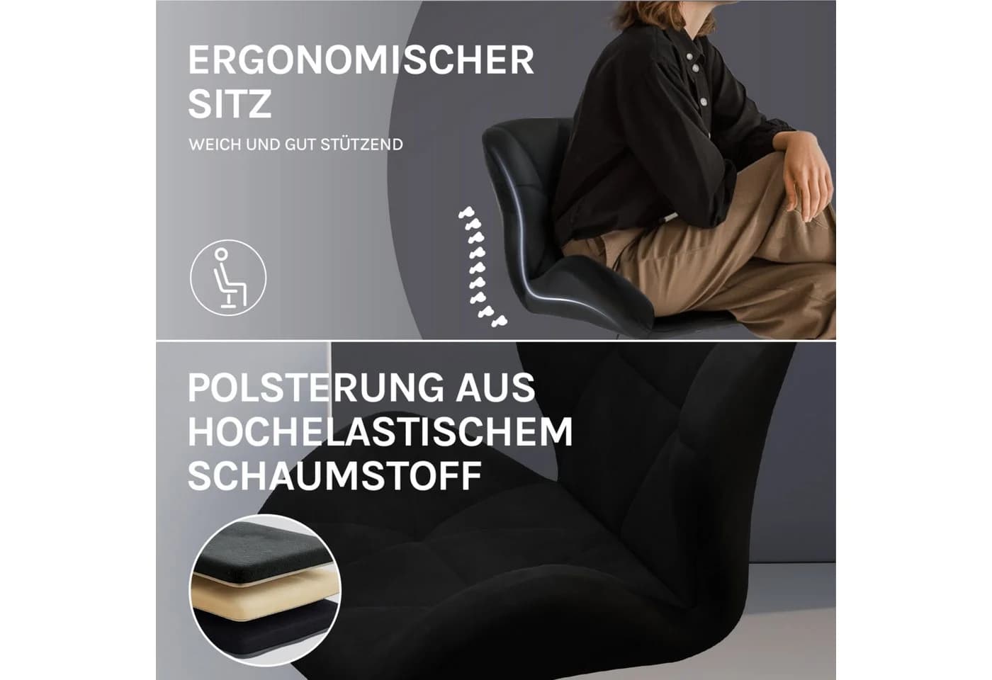 Woltu Barhocker Set 2 St. Schwarz Samt/Kunstleder mit Rückenlehne - Bild 4