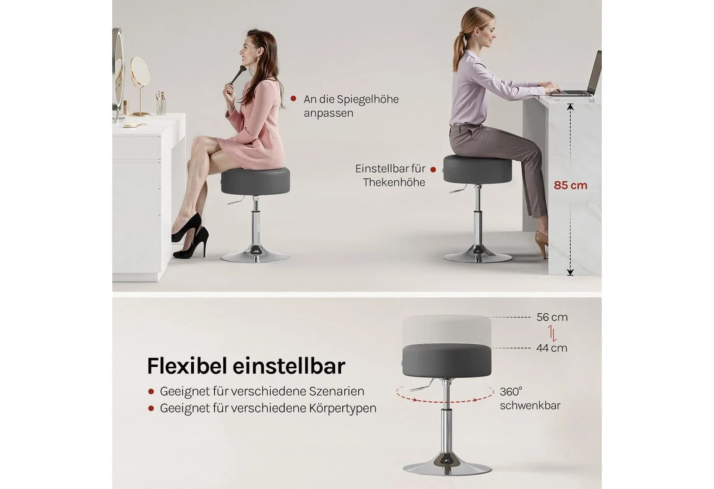 Woltu Drehhocker Schminkhocker Kunstleder Metallgestell - Bild 4