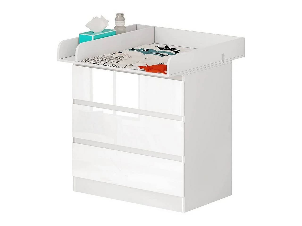 Woltu Wickelkommode mit Wickelaufsatz und 3 Schubladen, weiß - Bild 2