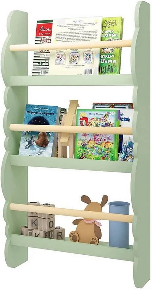 Woltu Kinder Bücherregal Wandregal Grün Weiß Grau Helle Eiche - Bild 5