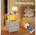 Woltu Nachttisch Weiß mit LED-Beleuchtung & Steckdosen Bild 4