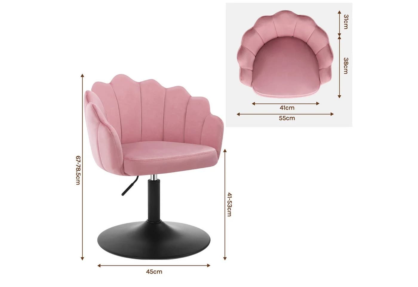 Woltu Bürostuhl Rosa Samt mit Lehne höhenverstellbar - Bild 3