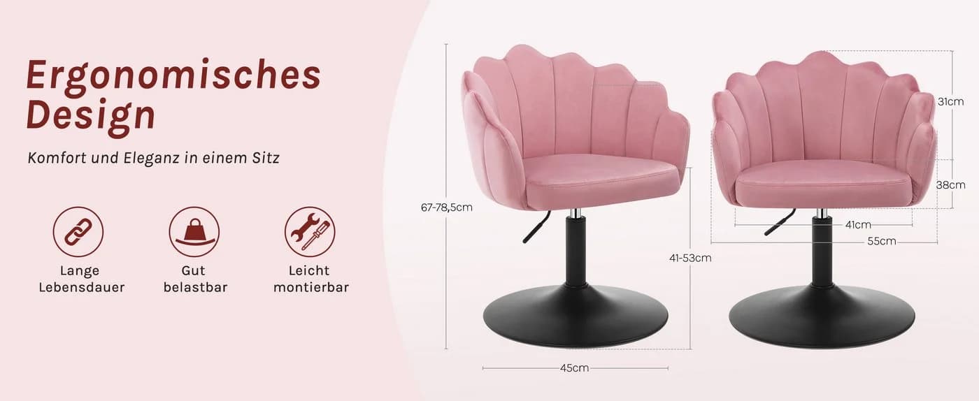 Woltu Bürostuhl Rosa Samt mit Lehne höhenverstellbar - Bild 4