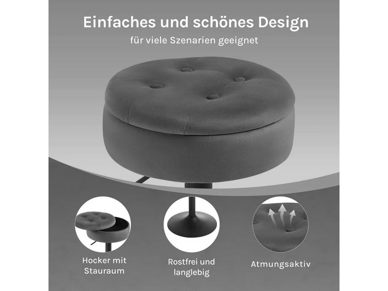 Woltu Barhocker 2er Set Dunkelgrau Samt höhenverstellbar mit Stauraum - Bild 5