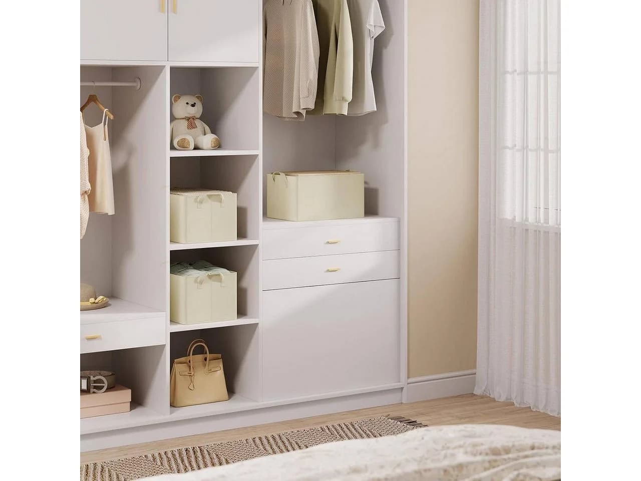 Woltu Aufbewahrungsbox 3er Set Beige Stoff mit Griffen Faltbar