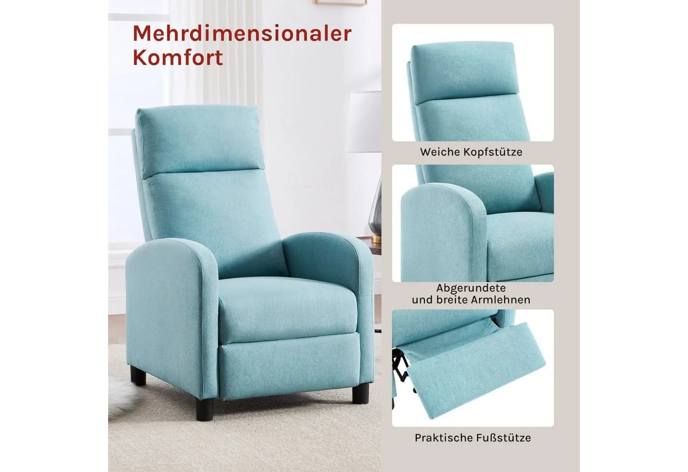 Woltu Relaxsessel Lesesessel Loungesessel Kunstleder Blau - Bild 5