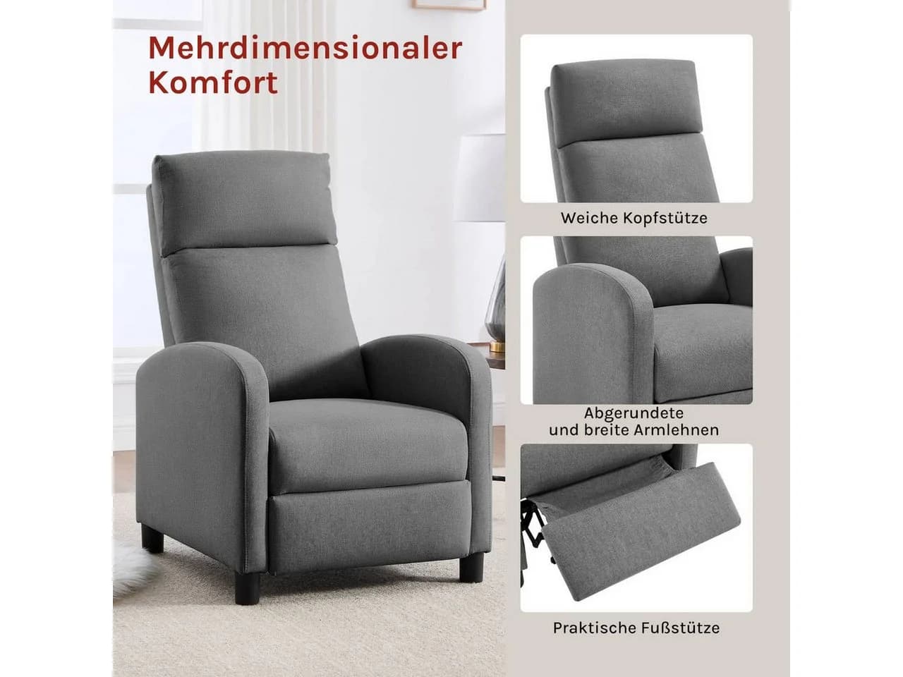 Woltu Relaxsessel Lesesessel Loungesessel mit Liegefunktion - Bild 5